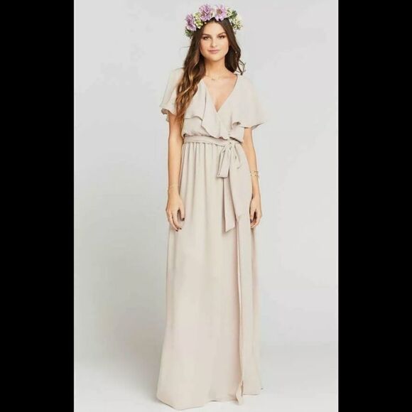 NEW SHOW ME YOUR MUMU DRESS SOPHIA WRAP DUSTY BLUSH CRISP PINK SIZE S SMALL - Picture 1 of 12